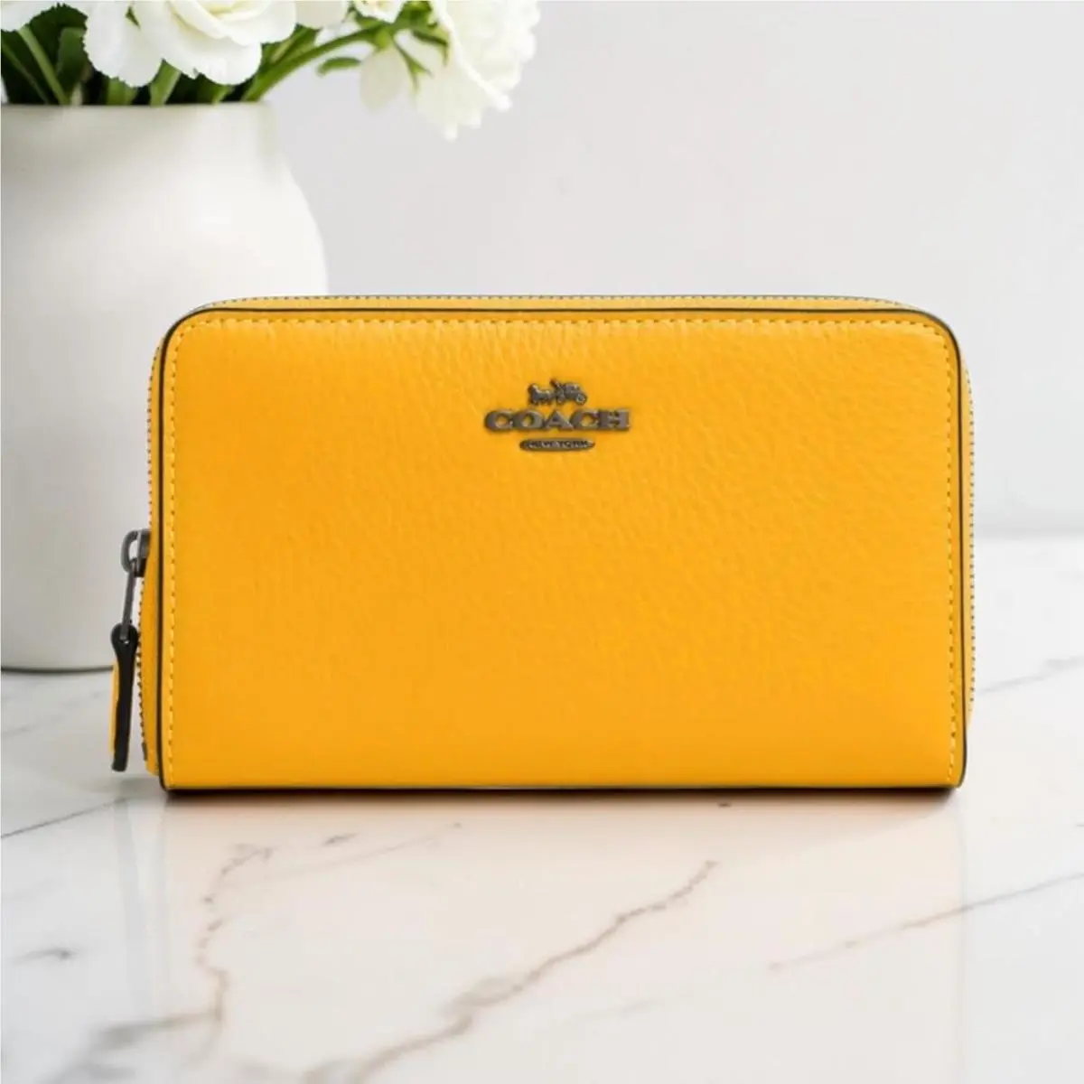 Coach Medium Id Zip Leather Wallet in Turmeric Yellow C4124