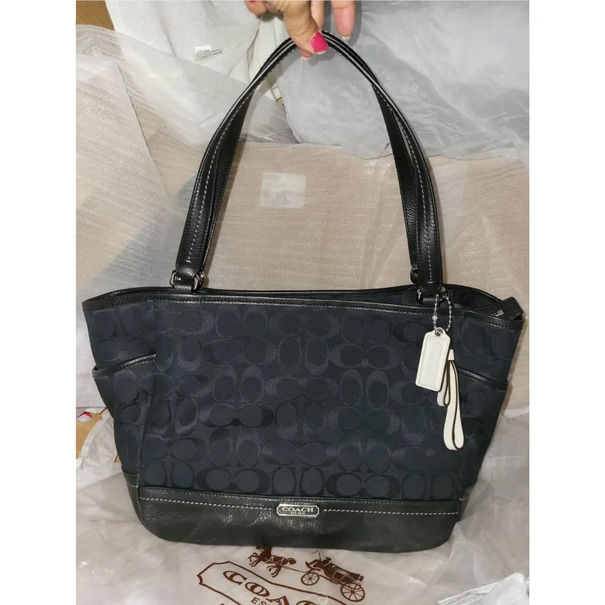 Coach F23297 Park Signature Carrie Black Tote Handbag