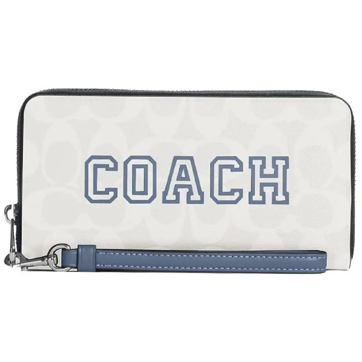 Signature Chalk Indigo Blue Varsity Motif Canvas Zip Around Wallet by Coach