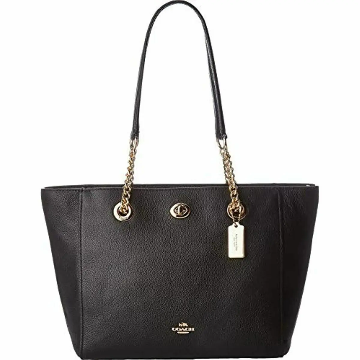 NY 57107 Turnlock Black Leather Gold Chain Shoulder Tote Bag by Coach