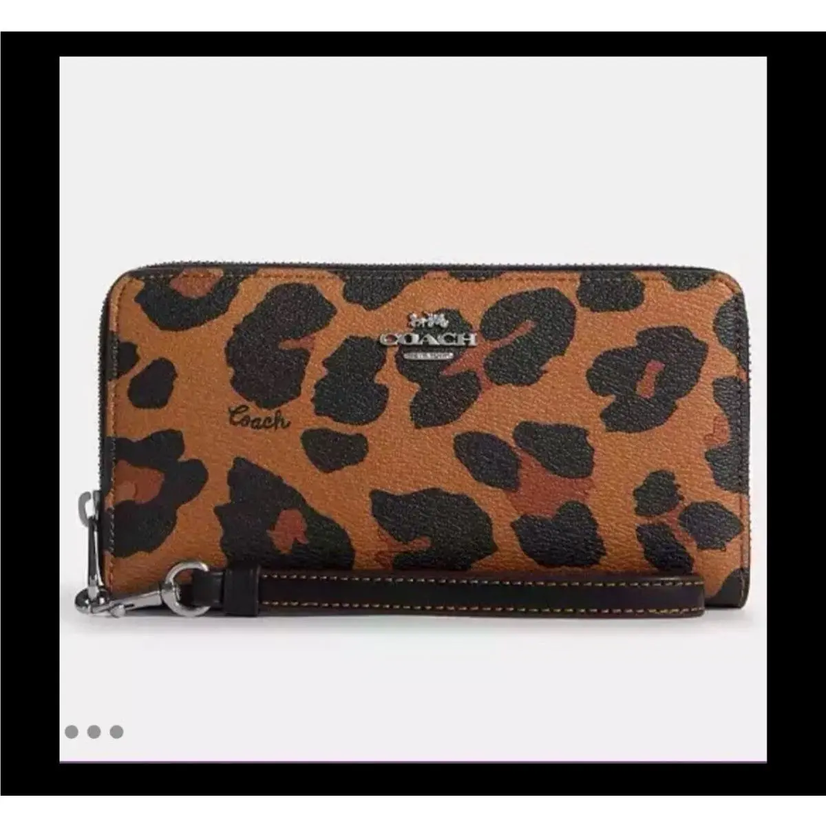 Leopard Print Wallet Long Zip Clutch Wristlet Saddle Leather Rare Htf by Coach