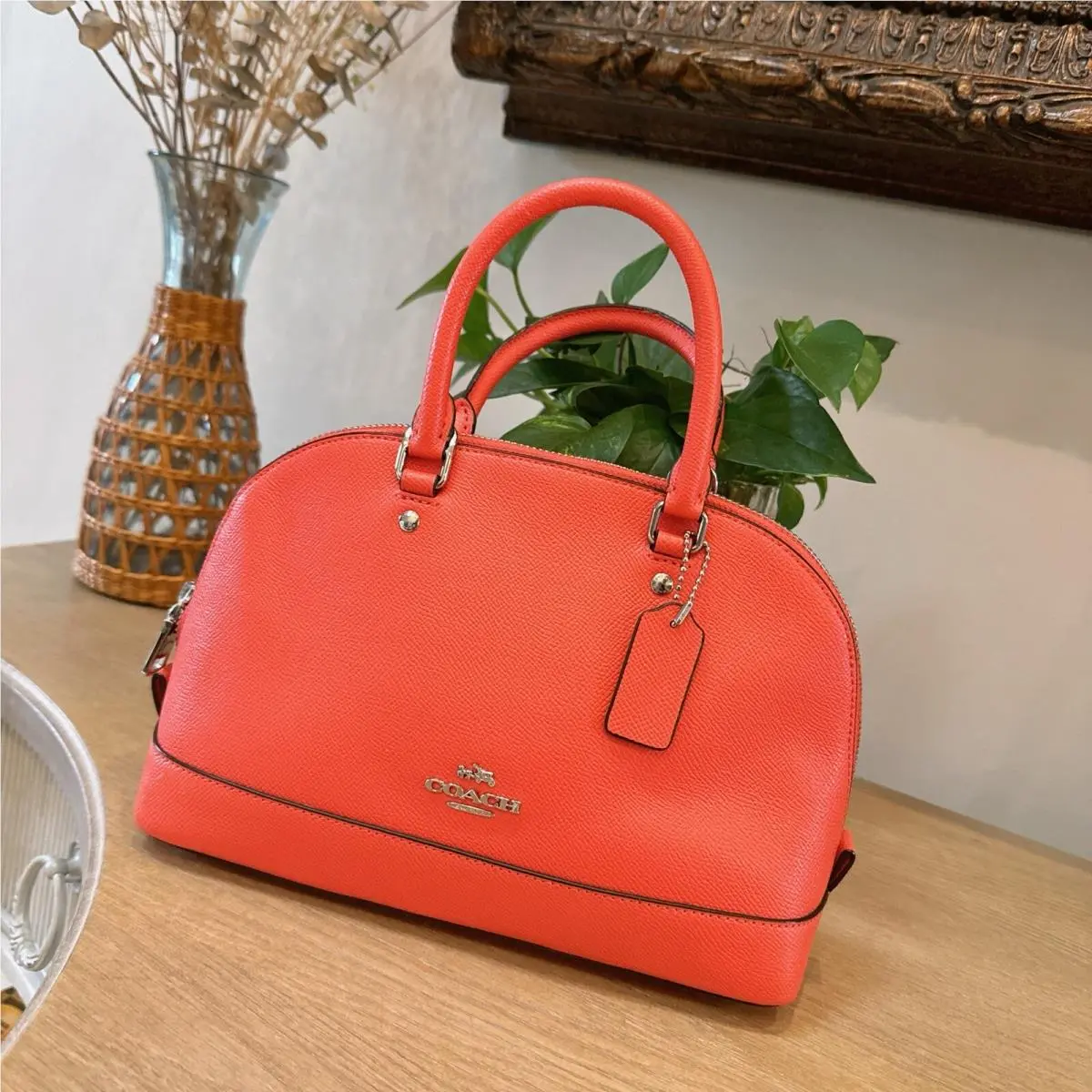 Mini Sierra Leather Crossbody Bag Orange Shoulder Strap by Coach