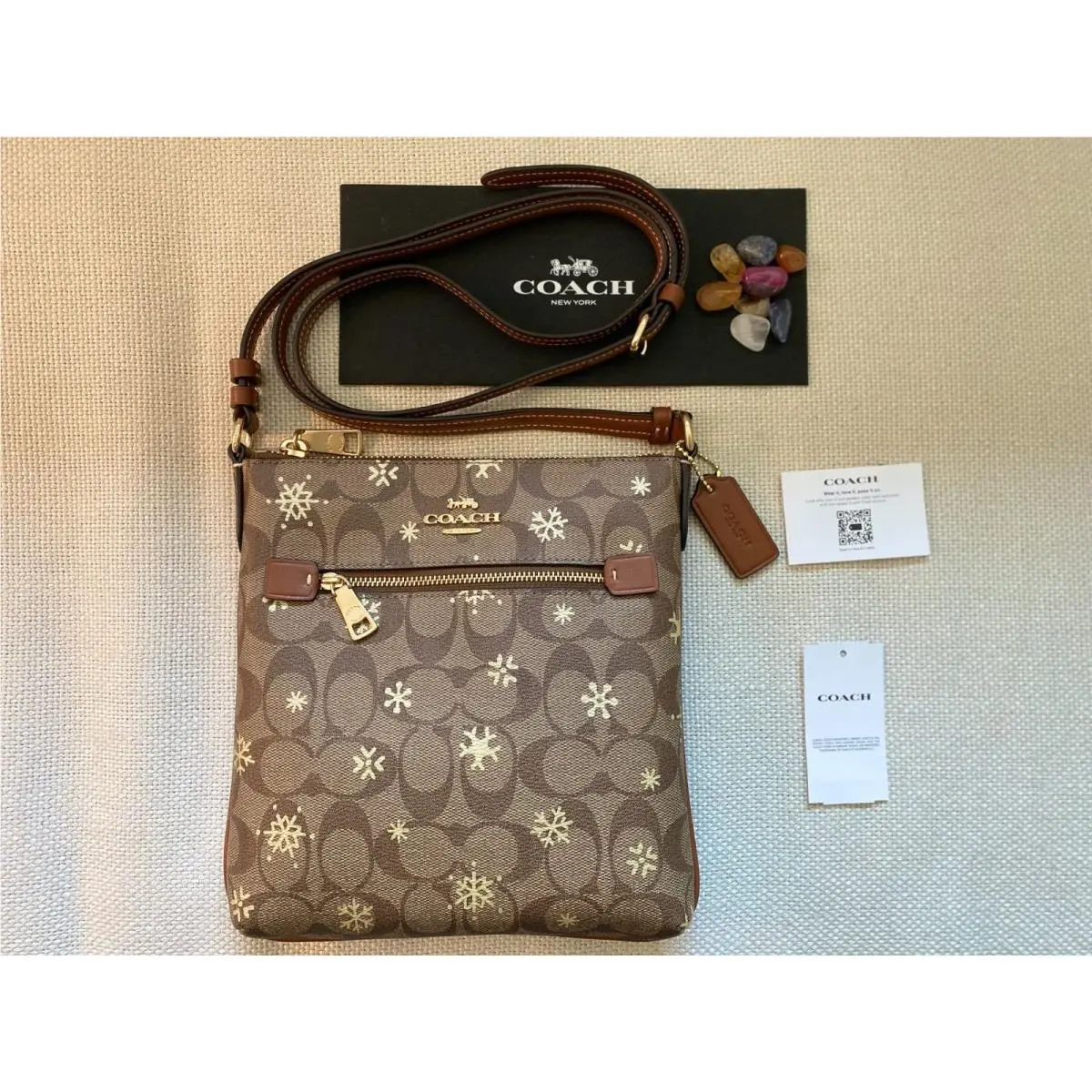 Crossbody Rowan File Bag Classical Snowflake Pebble Leather Zip CF285 by Coach