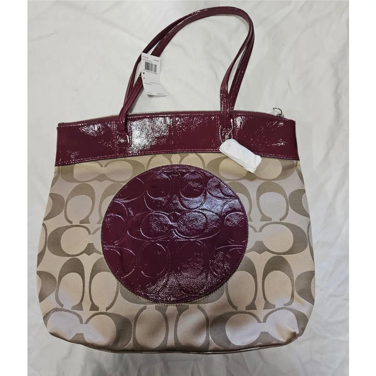 Coach Laura Signature Tote Satin Leather Bag F18335 Silver/khaki/berry--nwt