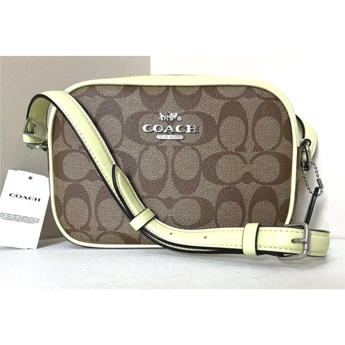 C9926 Mini Jamie Camera Bag Signature Coated Canvas Khaki / Pale Lime by Coach