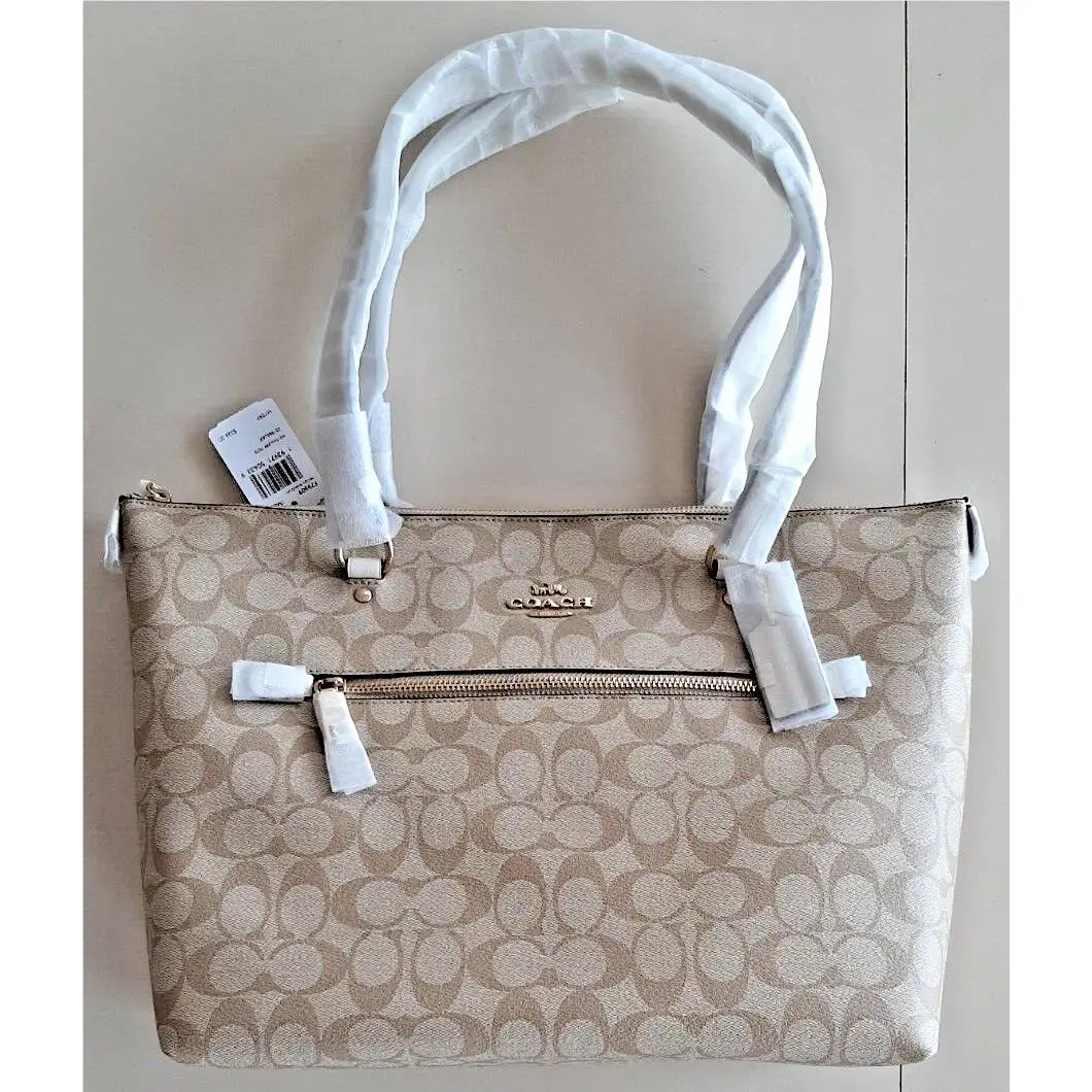 Coach Women`s Signature Gallery Tote Light Khaki/chalk F79609 - Handle/Strap: Chalk, Hardware: Gold, Exterior: Khaki