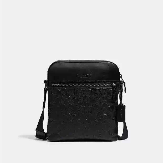 Coach 4009 Houston Flight Bag In Signature Leather Crossbody Gunmetal/black