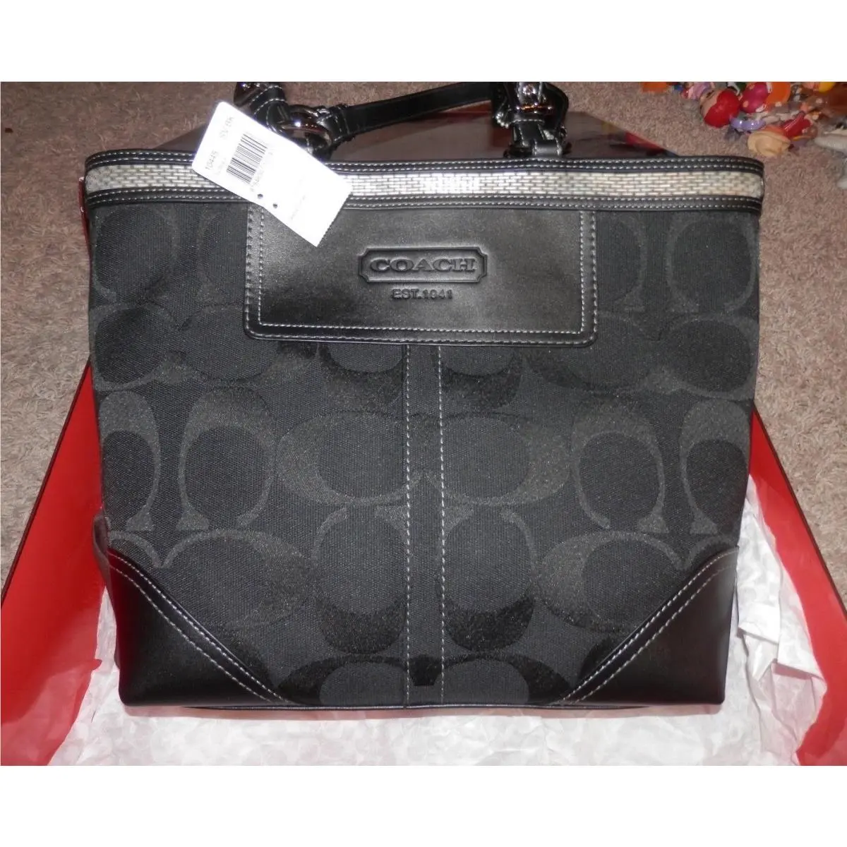 Signature Beaded Black Purse Tote Bag See Photos by Coach
