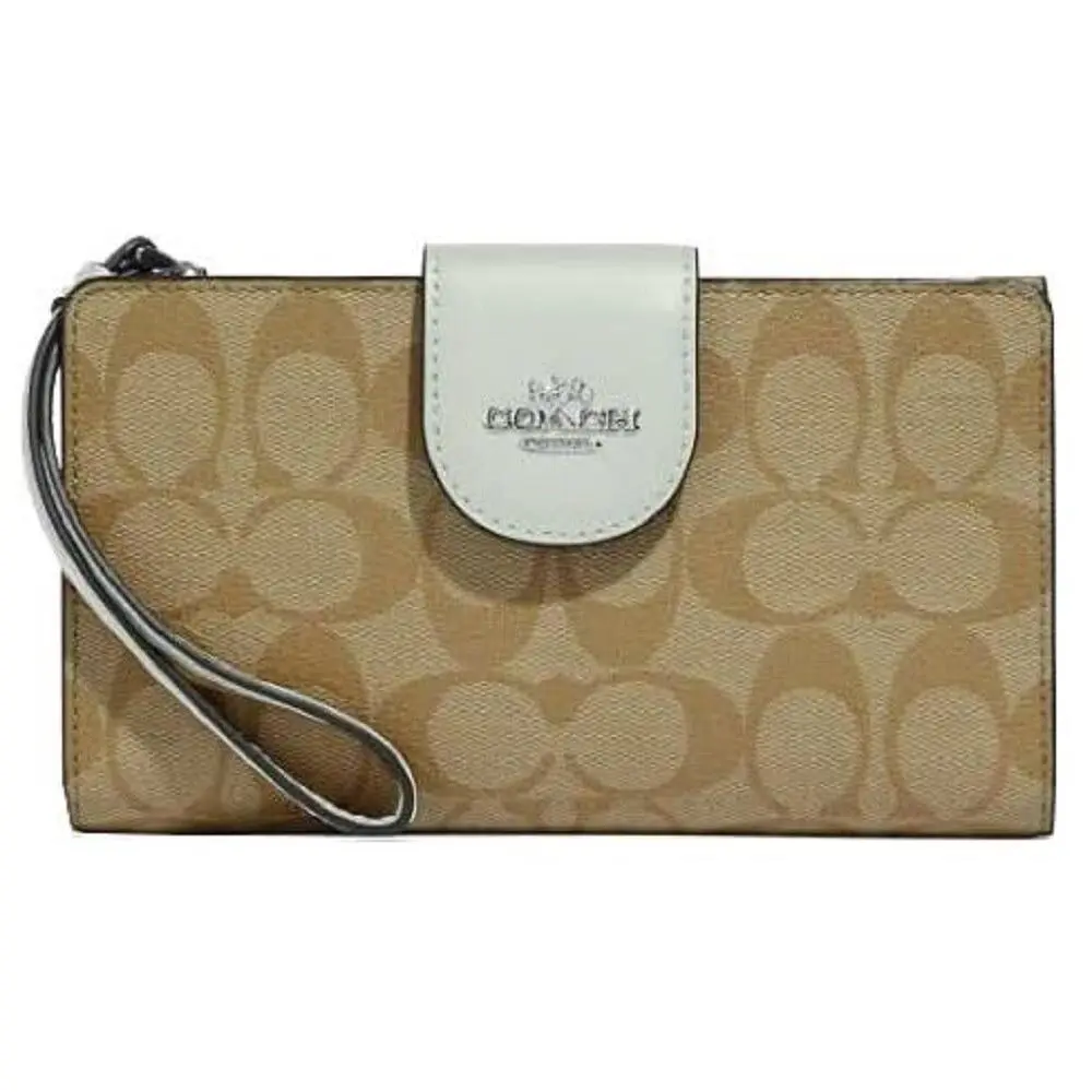 Coach Khaki Light Sage Green Signature Canvas Leather Wallet C2874