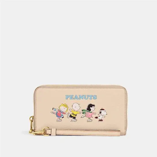 Coach CF219 X Peanuts Long Zip Around Wallet with Snoopy and Friends Motif