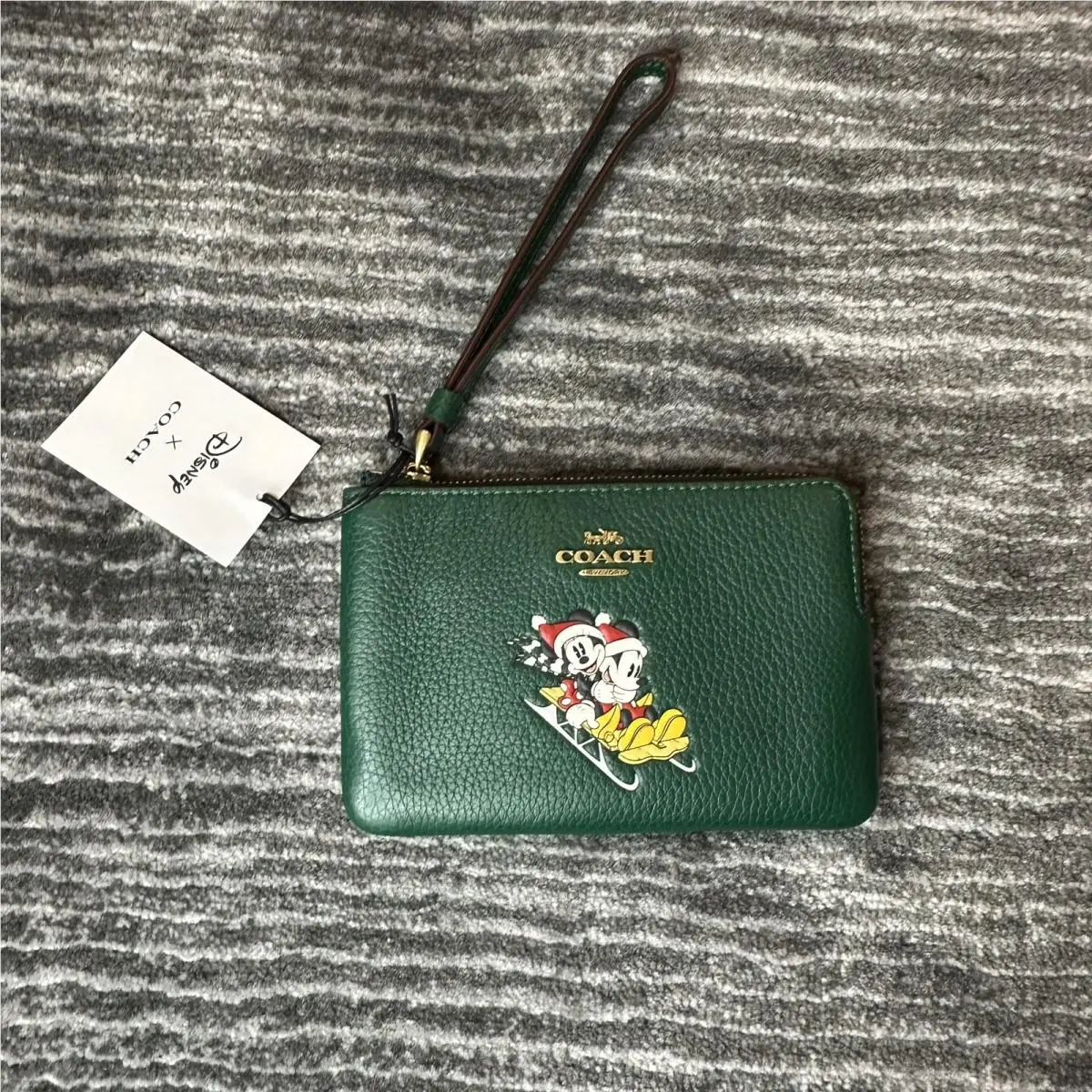 Coach Disney X Coach Wristlet Corner Zip Sled Mickey Dark Pine Green CN025