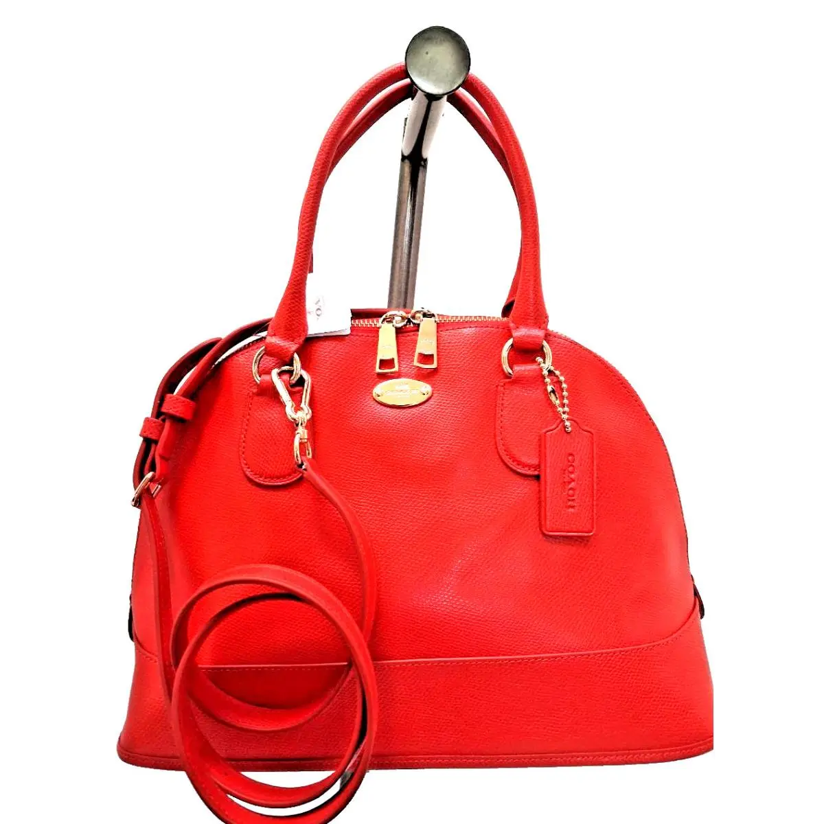 Coach Cora Domed Crossgrain Satchel Handbag F33909 Red Cardinal / Gold