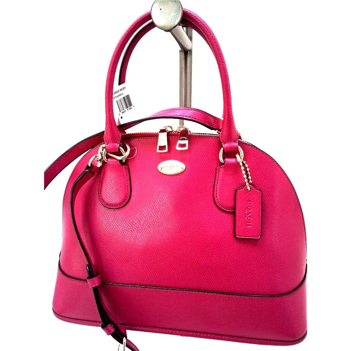 Coach Cora Domed Crossgrain Satchel Handbag F33909 Pink Cranberry/ Gold
