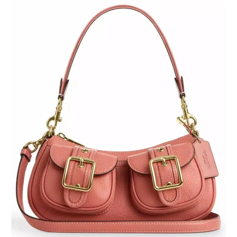 Coach Ashton CM079 Baguette Shoulder X-body Bag In Burnt Coral Leather Gold