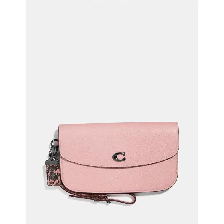 Coach Grained Leather Clutch Walle Snakeskin Detail Pink 66611 Rare to Find