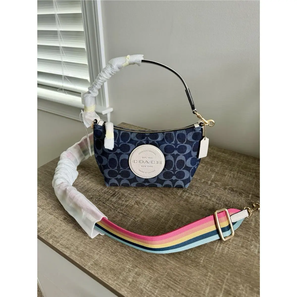 Coach Dempsey Shoulder Bag Signature Jacquard Denim Blue Purse
