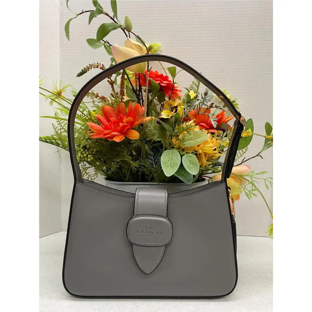 Coach Eliza Shoulder Bag with Zipper Closure CAA92 Charcoal Nwot