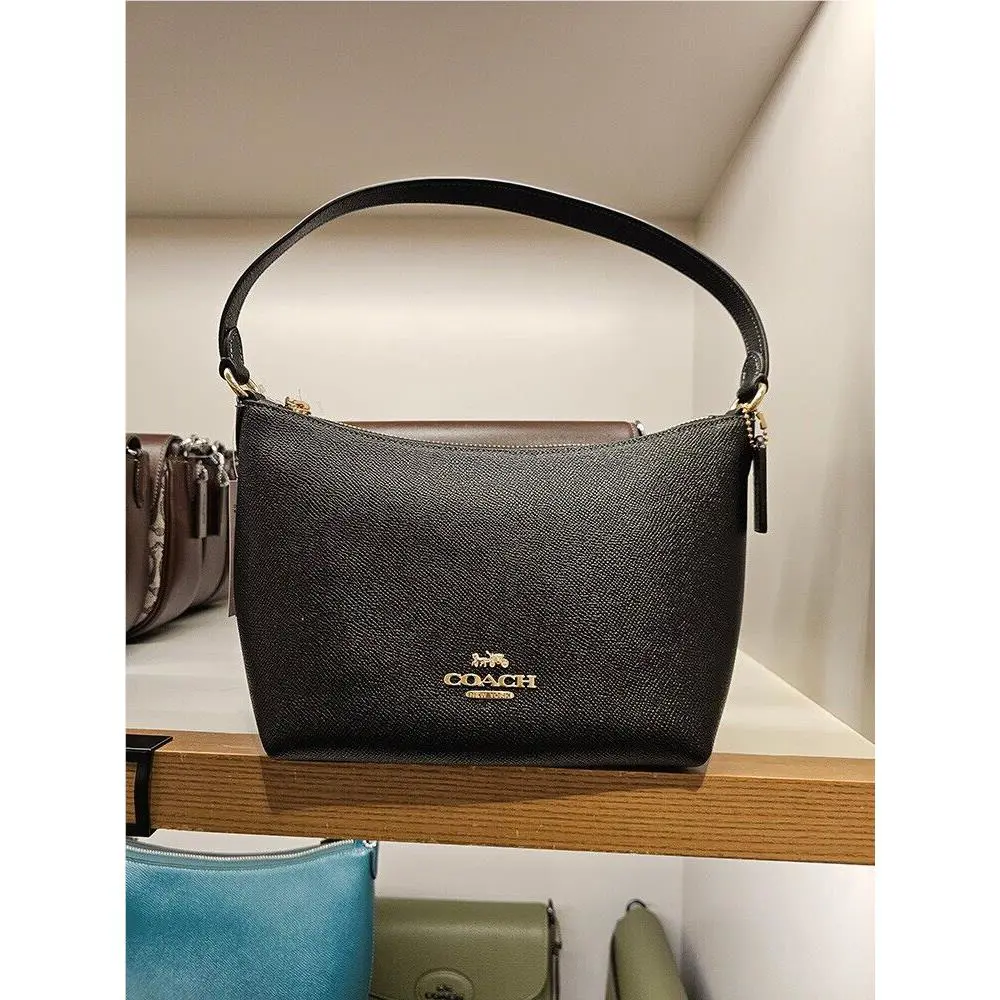 Coach Zip Top Shoulder Crossbody Bag CW390 Black Crossgrain Leather