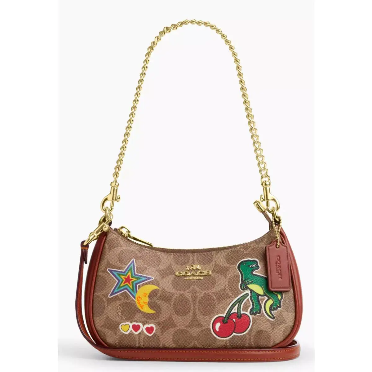 Coach Teri Mini CW321 Shoulder Bag Sticker Print In Tan Multi Sig CC Leather