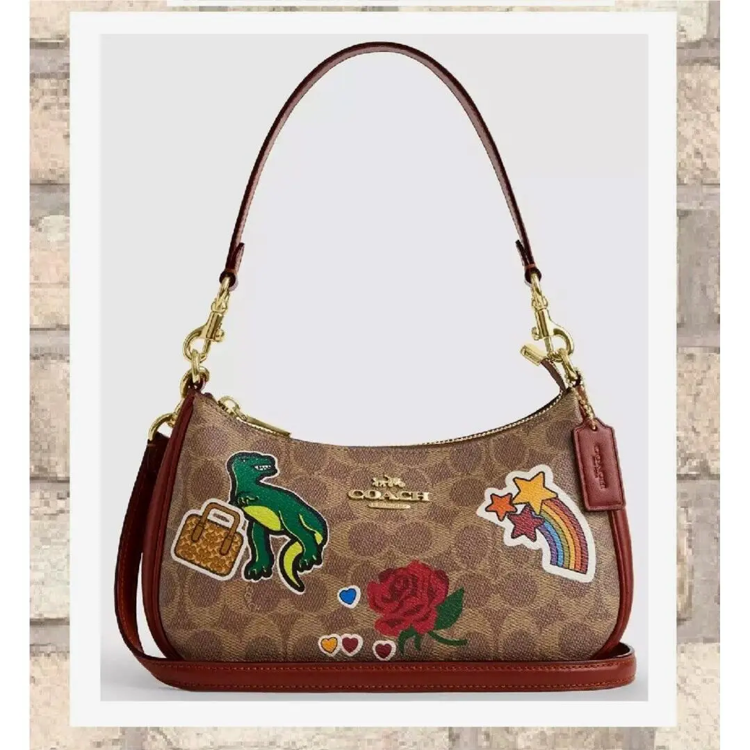 Teri CV939 Shoulder Bag W/sticker Print In Tan Multi Sig CC Leather by Coach