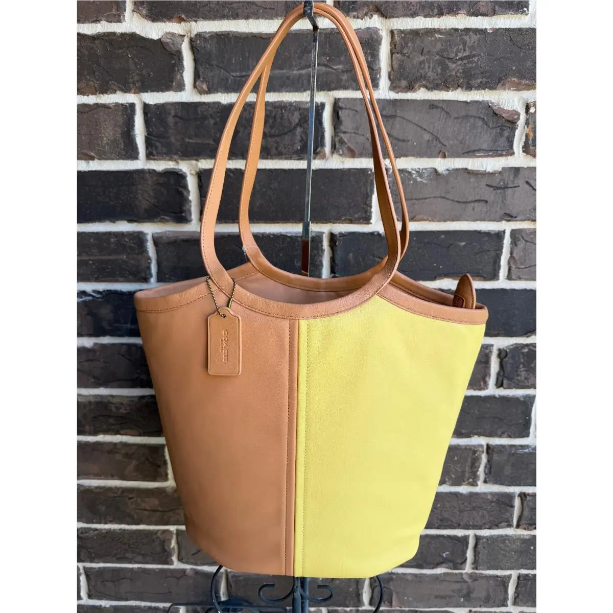 Bea Tote Colorblock Soft Leather Tan Yellow Multi LG by Coach