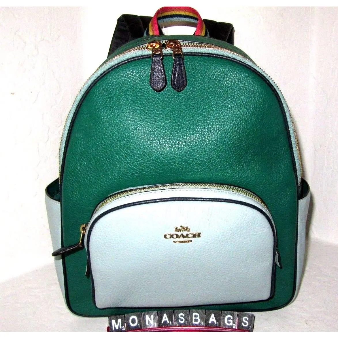 Coach C2797 ﻿court Backpack Bag Green Light Teal Blue Leather