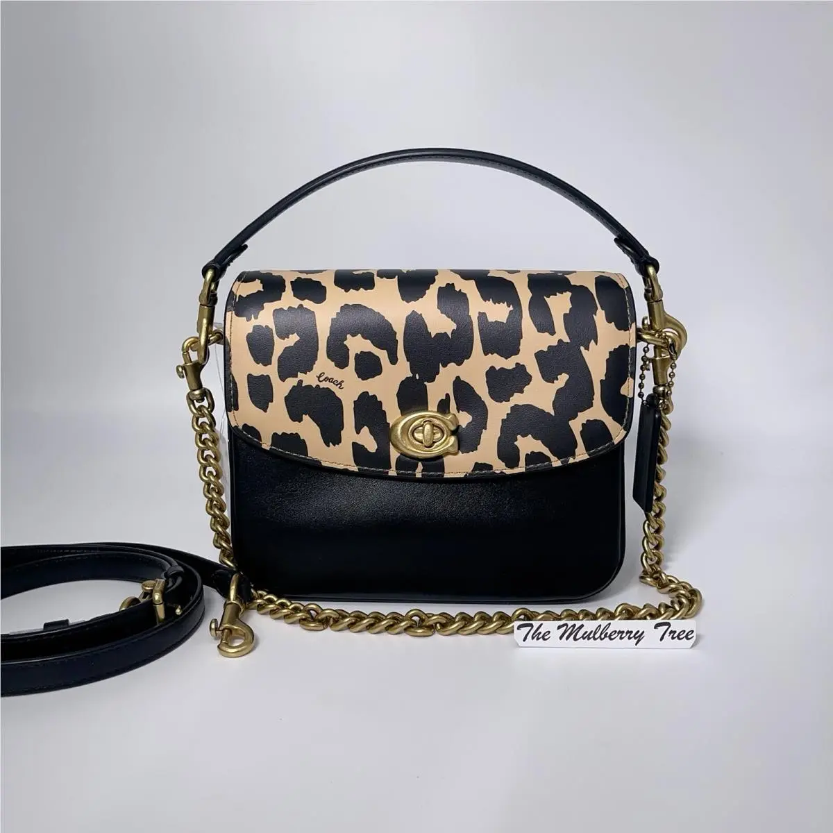 Coach CM571 Cassie Crossbody 19 Chain Crossbody Handbag Leopard Black