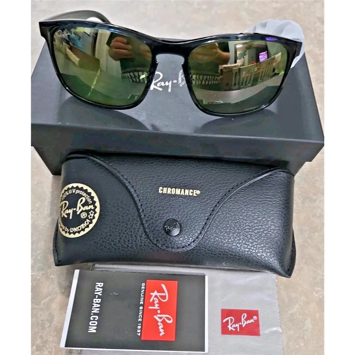 Ray Ban 4264 876/60 58 Gray / Gold Polarized Chromance RB4264CH Sunglasses - Frame: Gray, Lens: Green