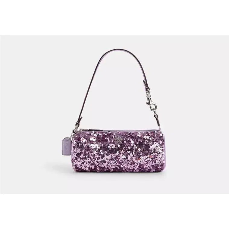 Coach CQ589 Nolita Barrel Bag Sequins Foil Metallic Smooth Leather Lilac
