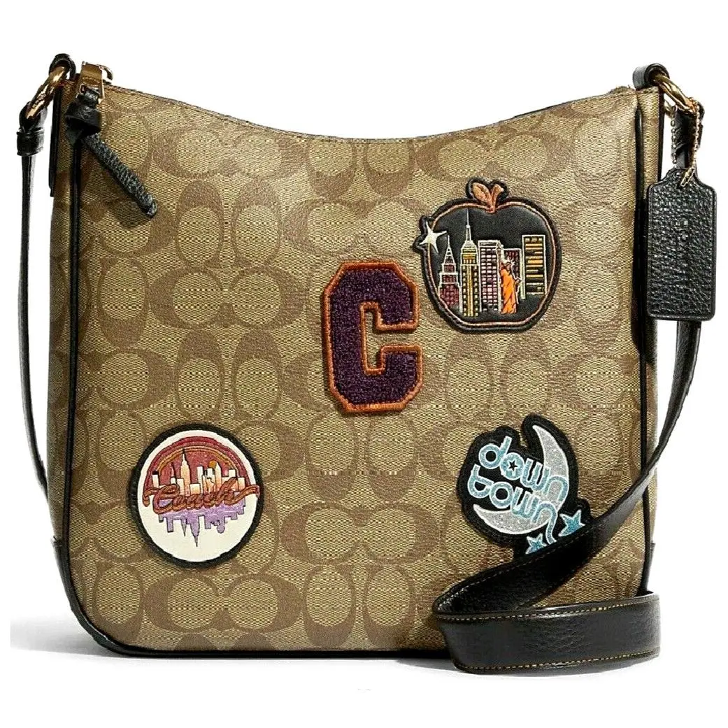 Coach Ellie File Sig CC with Patches Messenger Crossbody Bag In Khaki Multi