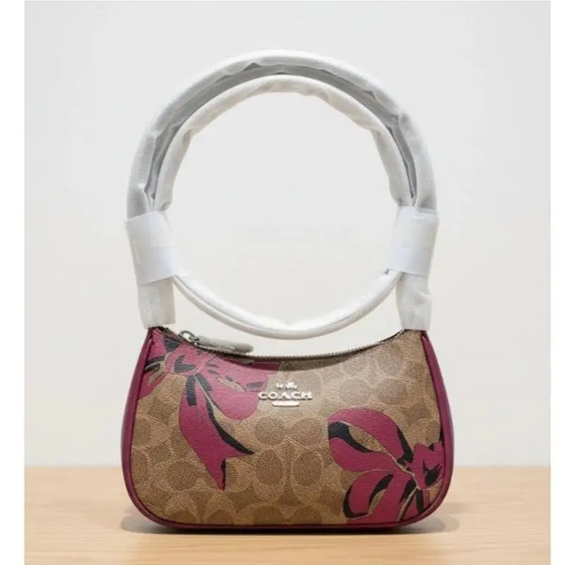 Teri Mini Bag CY733 Red Bow Print Signature Canvas Brown Crossbody Purse by Coach