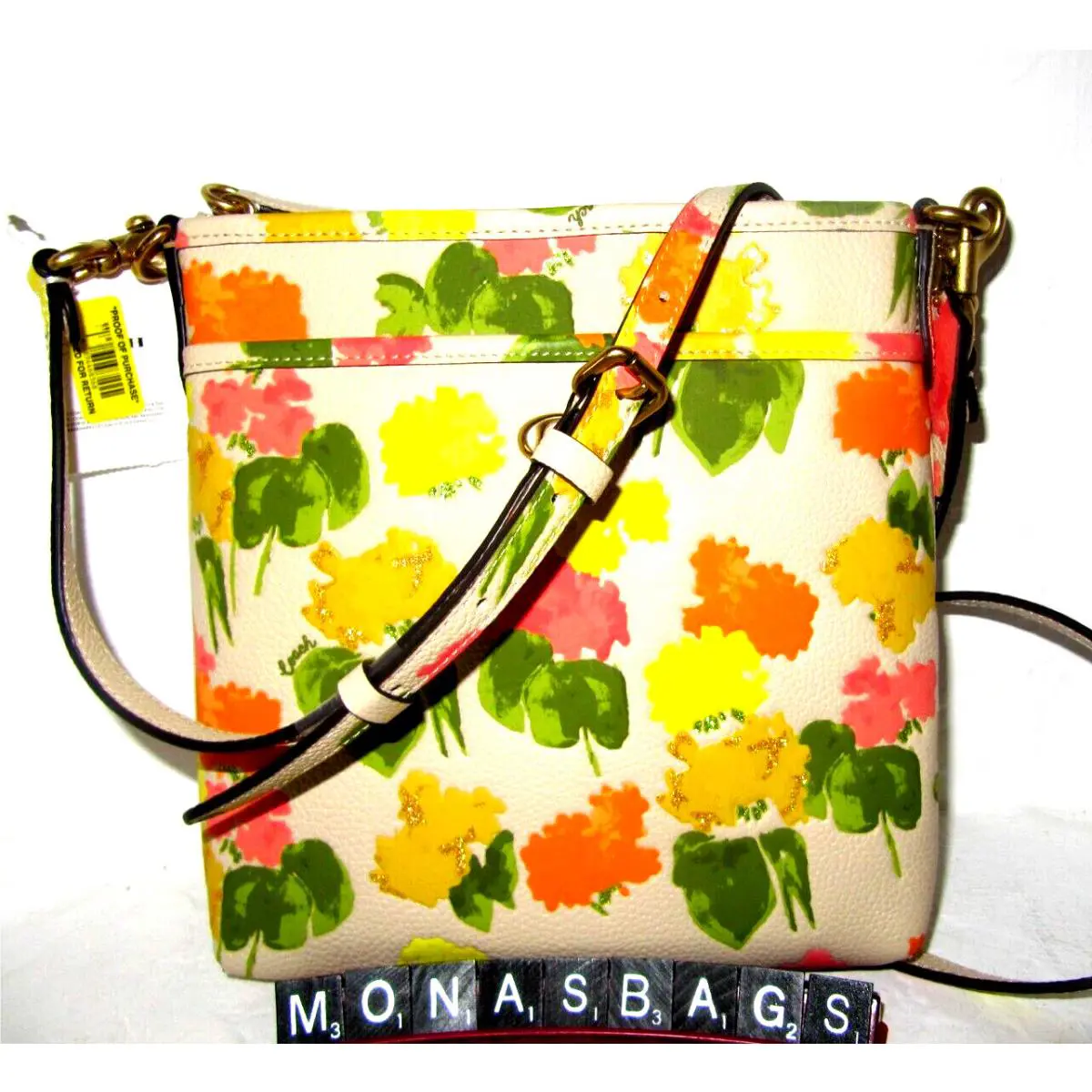 Coach CC556 Kitt Floral Multi Color Leather Crossbody Handbag