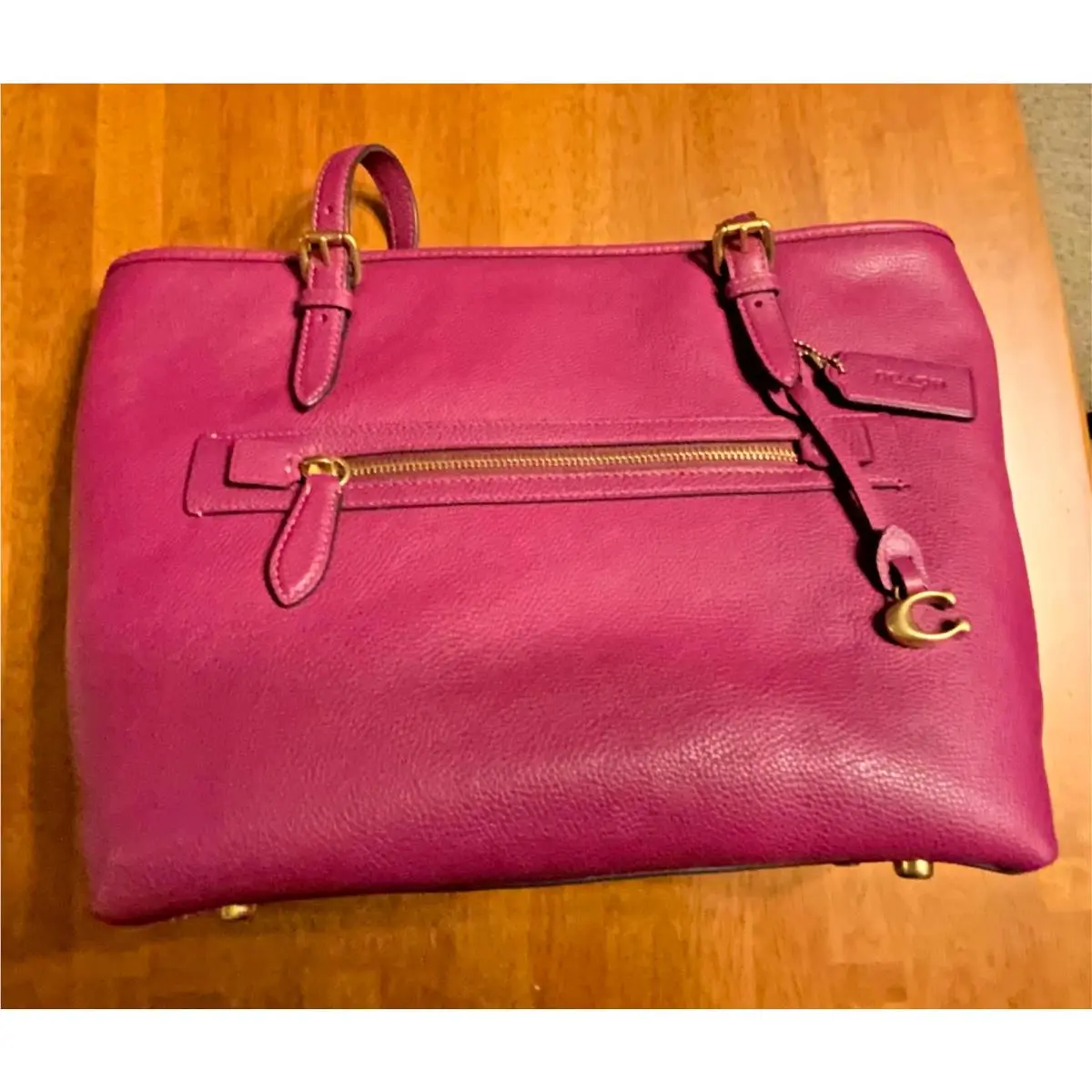 Coach CC395 Pebble Leather Taylor Tote with Zip-top Closure-deep Plum