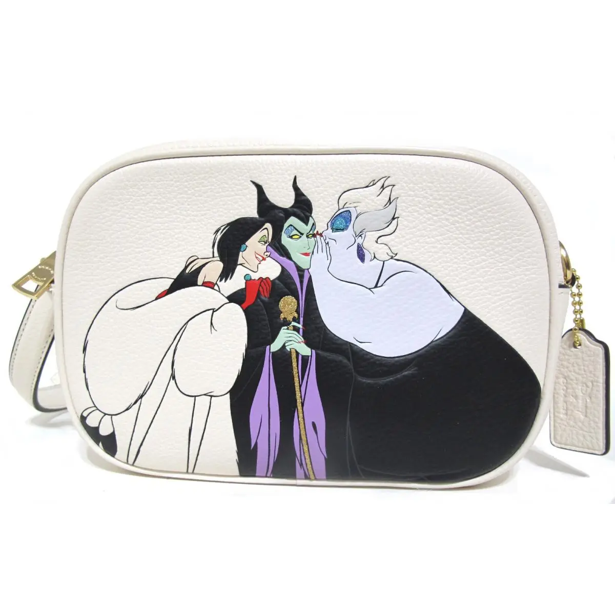 Coach x Disney Mini Jamie 3 Villains Motif Leather Crossbody Bag Chalk/gold - Handle/Strap: Chalk, Hardware: Gold, Exterior: Chalk