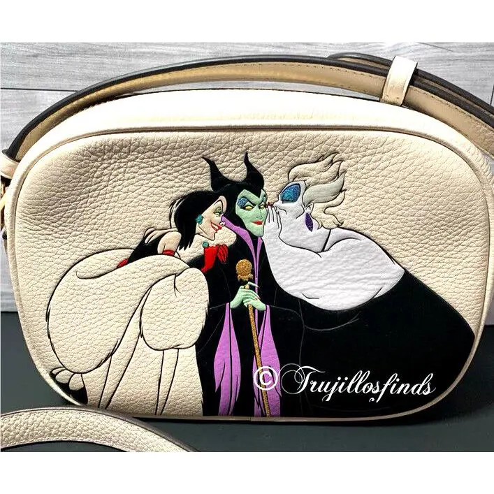 Coach x Disney Mini Jamie Camera Bag with Villains Motif Chalk Leather CC319 - Handle/Strap: Chalk, Hardware: Gold, Exterior: Chalk