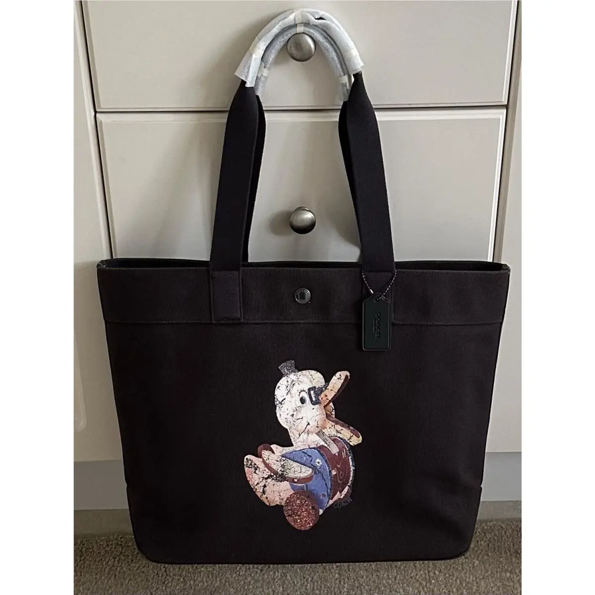 X Fisher Price Doodle Duck Large Black Canvas/leather Tote 31272 by Coach