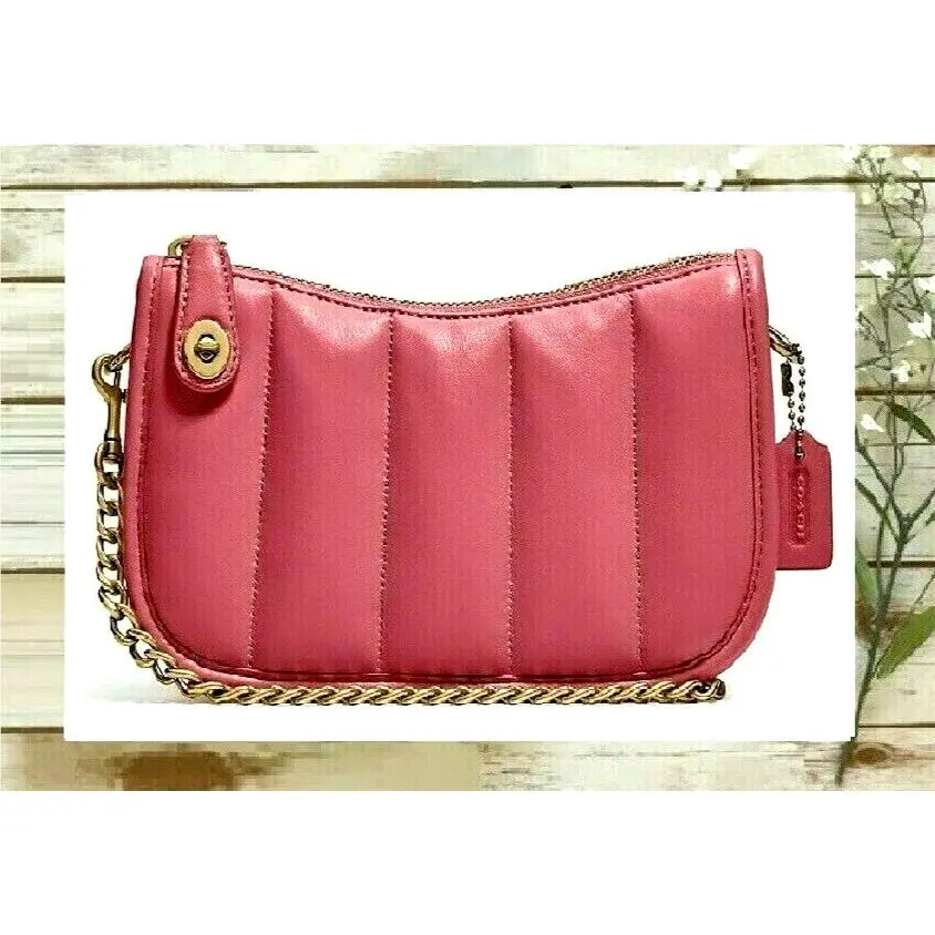 Coach Swinger 20 Quilting Chain Strap Shoulder Bag In Rouge Leather Brass