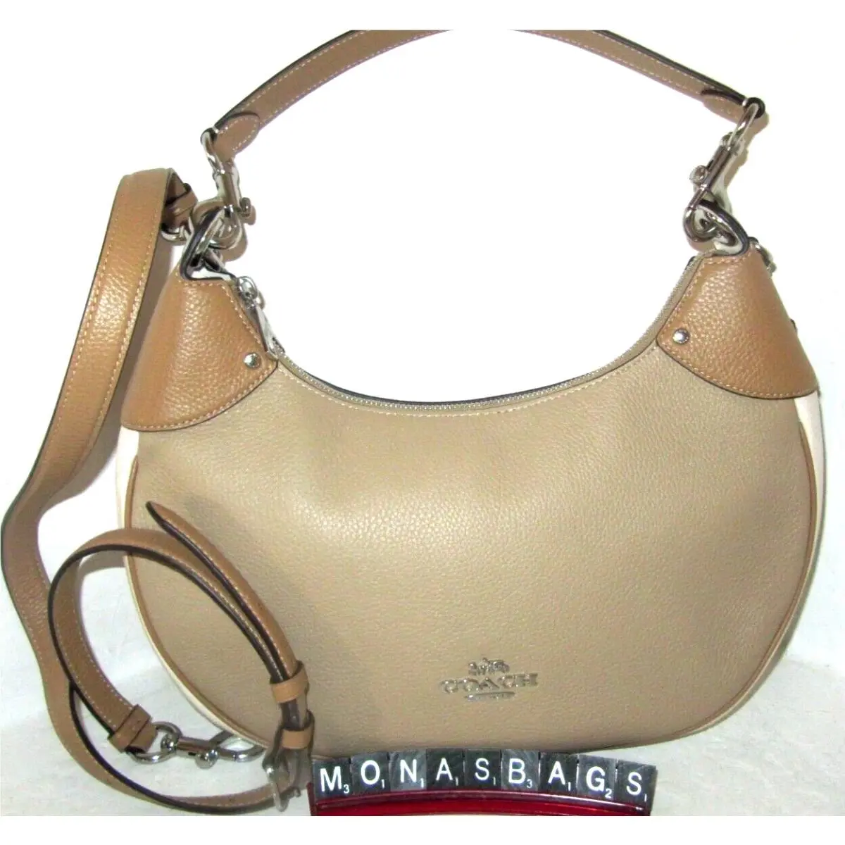 Coach CH508 Mara Hobo Shoulder Crossbody Bag Sandy Beige Chalk Trim