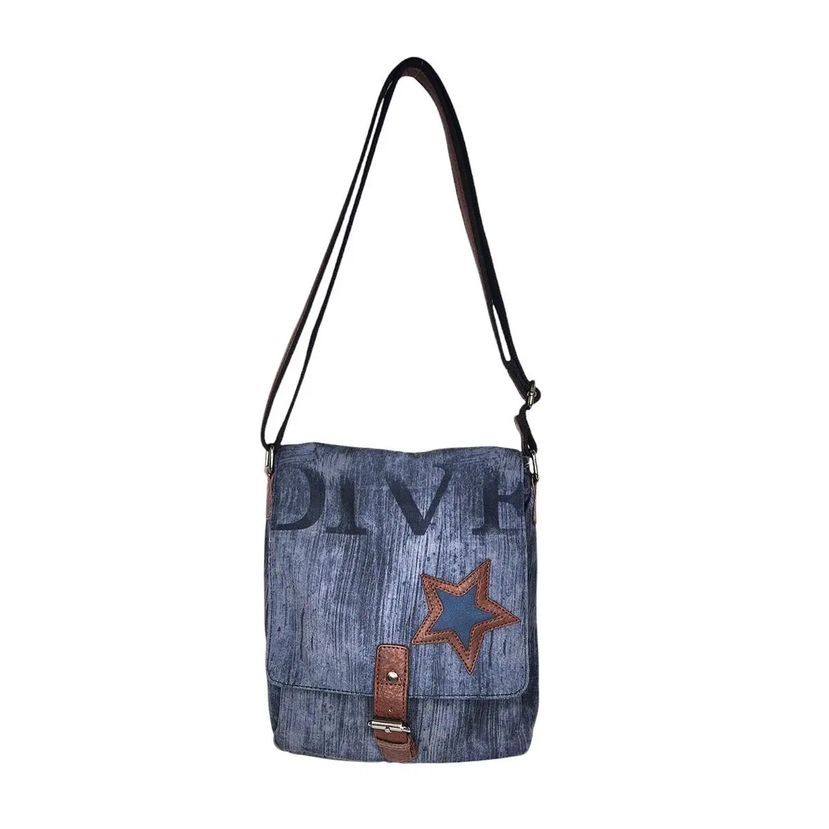 Coach Women`s Up-cycled Blue Canvas Leather Crossbody Bag w Star Detail Shoulder Purse