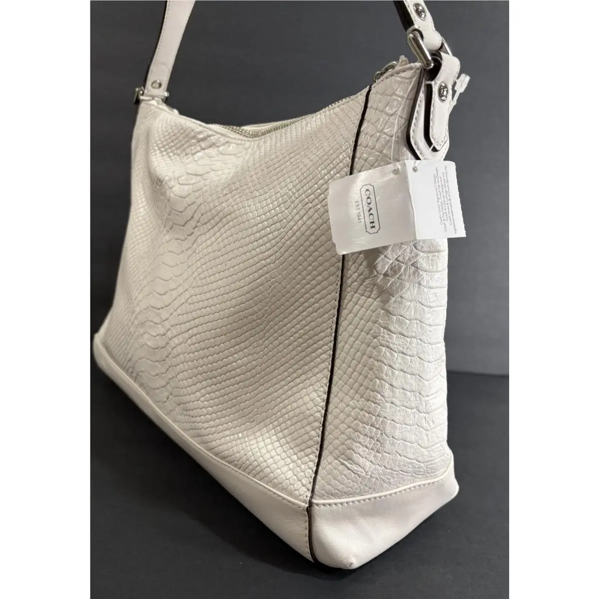 Coach Charlie Python Ivory Leather Hobo Tote Shoulder Bag