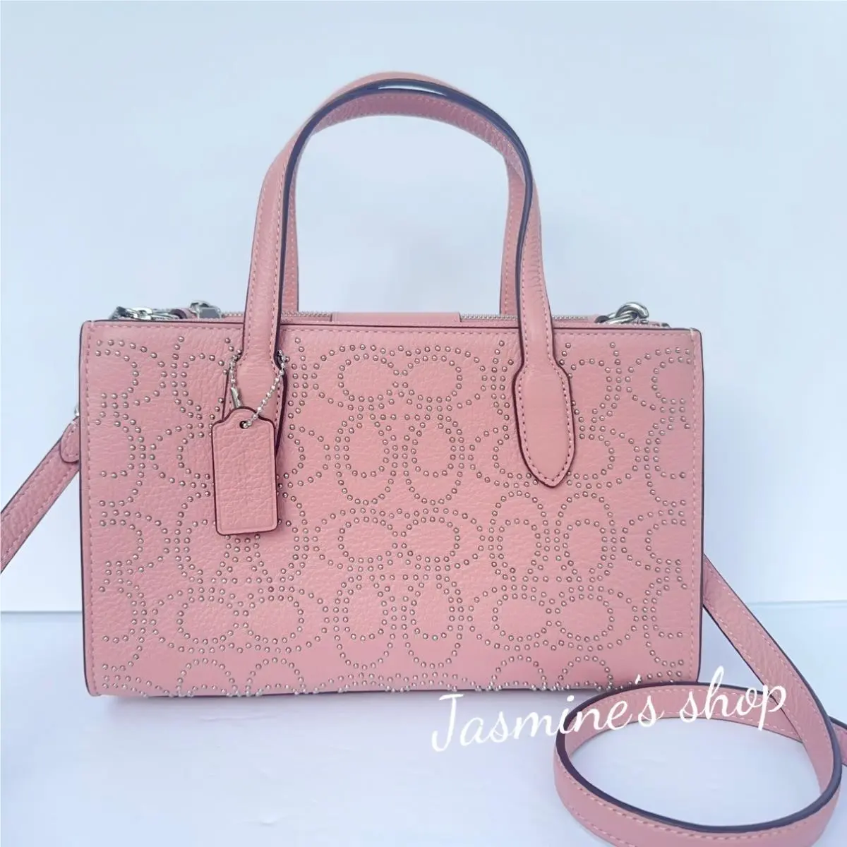 Coach CX266 Nina Small Tote Bag with Signature Rivets Leather Pink Petal
