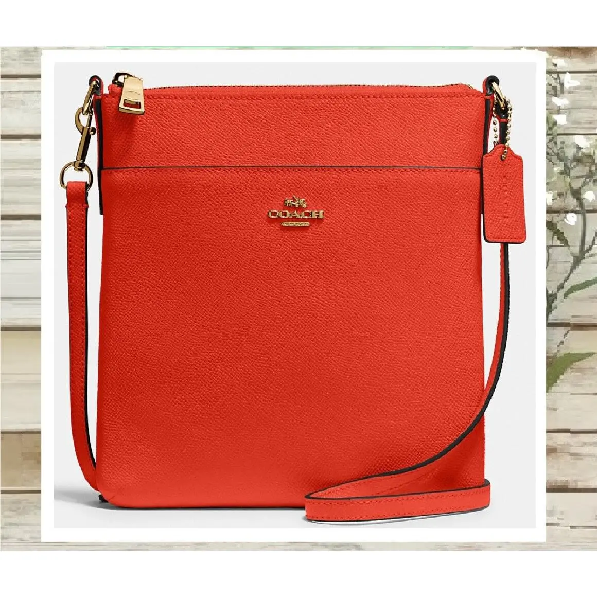 Coach Kitt Messenger Crossbody Bag In Red Orange Crossgrained Leather Brass
