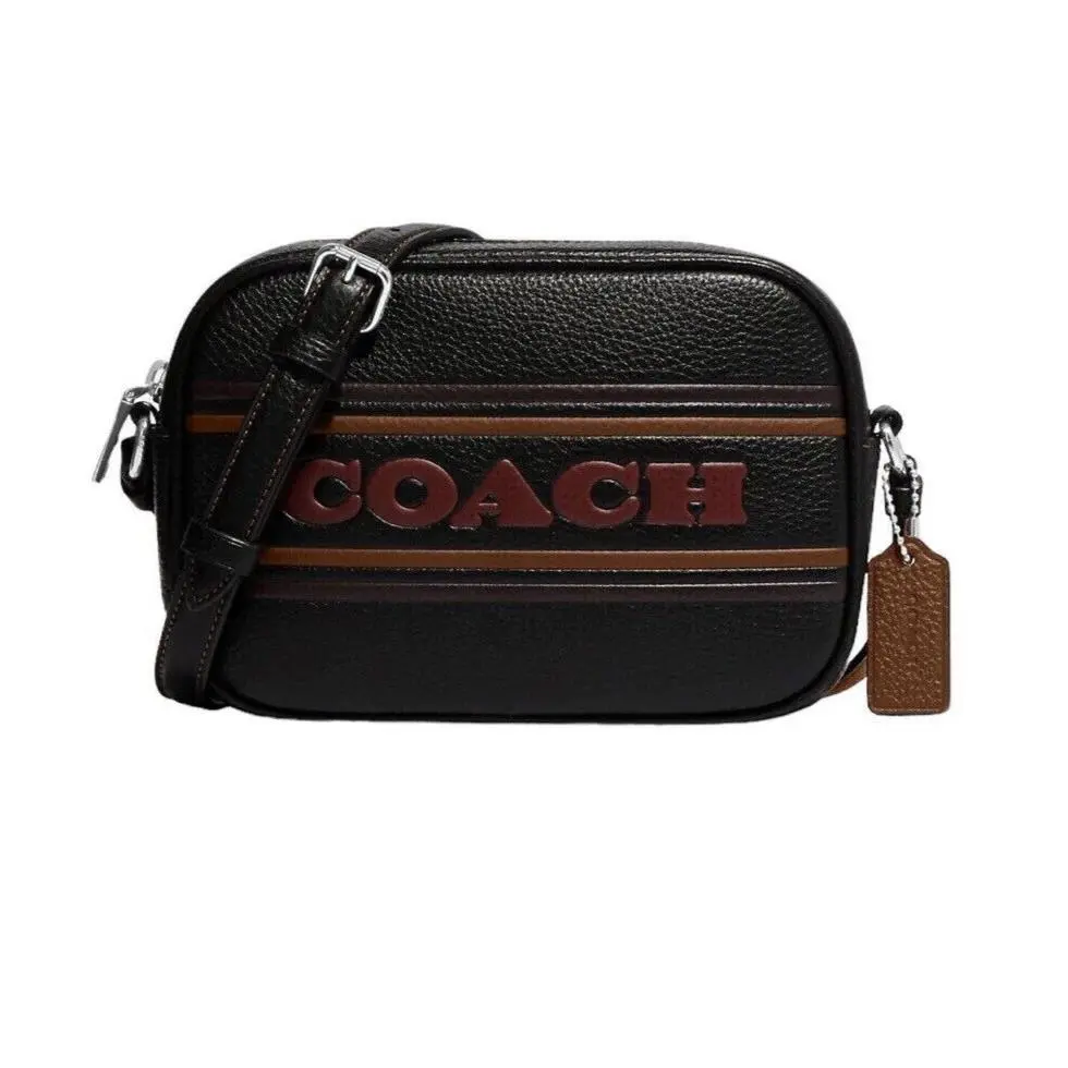 Coach CH308 Mini Jamie Camera Bag with Coach Stripe in Leather Black/saddle