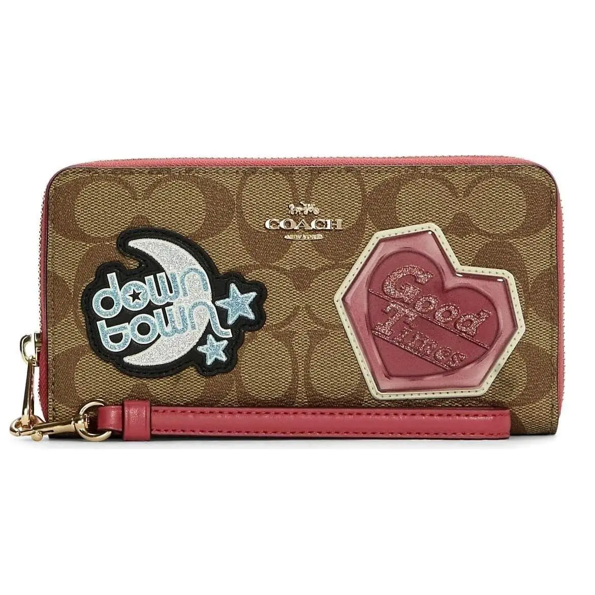 Coach Canvas Zip Around Wallet Wristlet with Disco Patches C6995