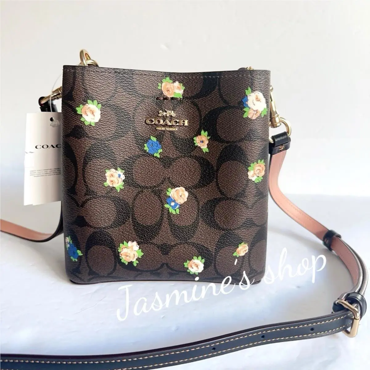 Coach Mini Town Bucket Bag In Signature Canvas with Vintage Mini Rose c7270