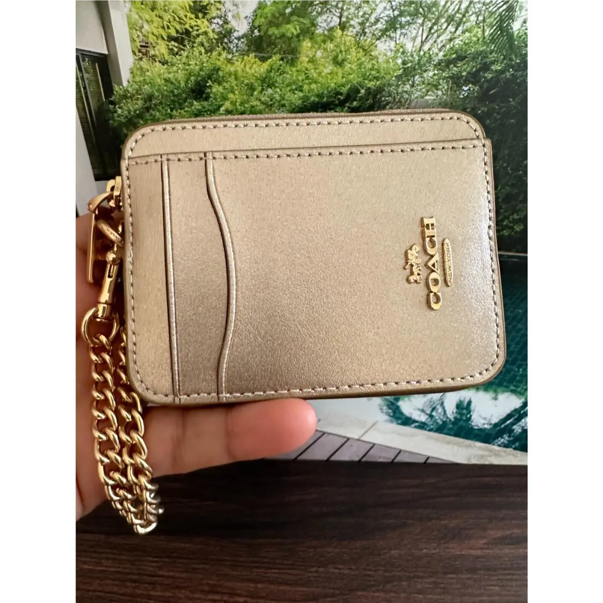 Coach Zip Card Case - CW890 Light Silver - Pearlized Smooth Leather