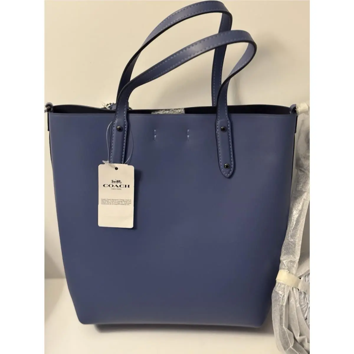 78217 Refined Calf Leather Central Shopper Tote Stone Blue /gun Metal by Coach