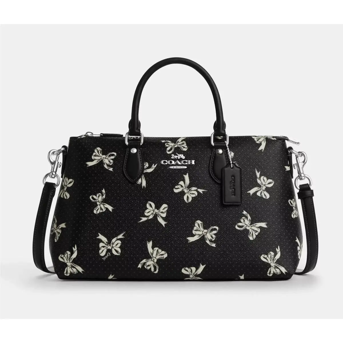 CAA76 Georgia Satchel Bag w Bow Print Coated Canvas Leather Black Mult by Coach