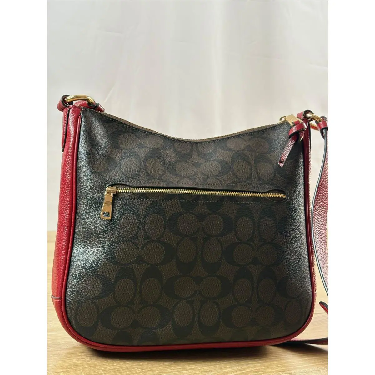 Coach C1649 Ellie File Bag Brown Signature Canvas Bright Violet Leather Gift