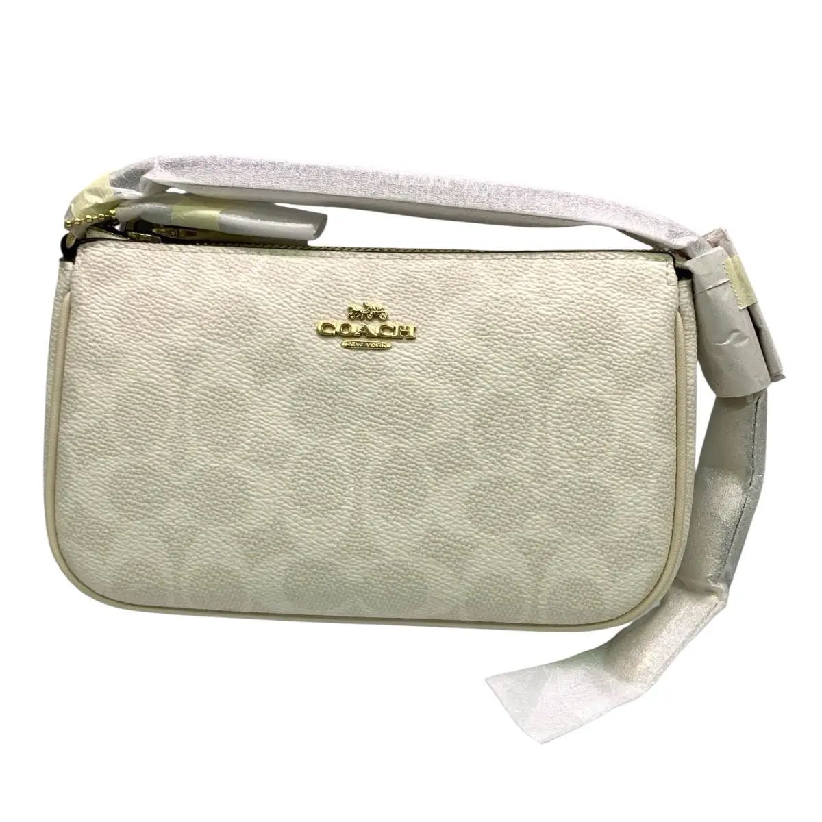 Coach Nolita 19 Wristlet Bag Signature Canvas Gold White Chalk CW426 - White